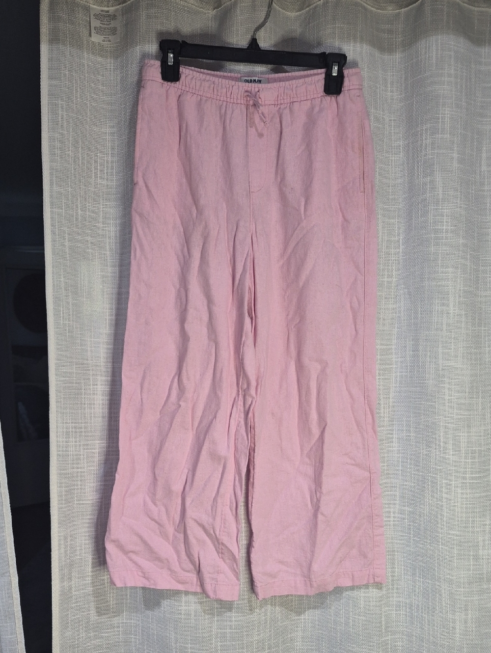 Old Navy Pale Pink Linen Drawstring Wide-Leg Pull On Pants
